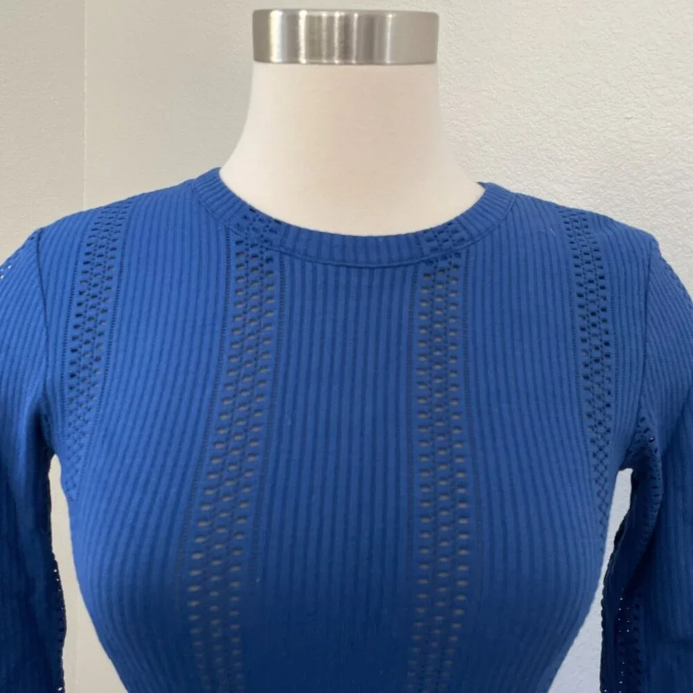 RAG & BONE‎ Womens 0 Elsa Royal Blue Pointelle Knit Dress Bodycon 3/4 Sleeve - Picture 5 of 16